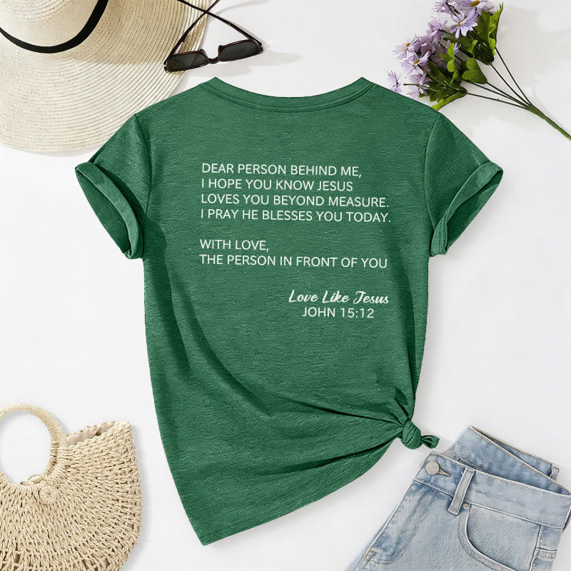 Christianartworkshop Liebe Person hinter mir – Rückseite: Johannes 15,12 – Vorderseite: Liebes-Slogan – Lässiges V-Ausschnitt-T-Shirt - image 76
