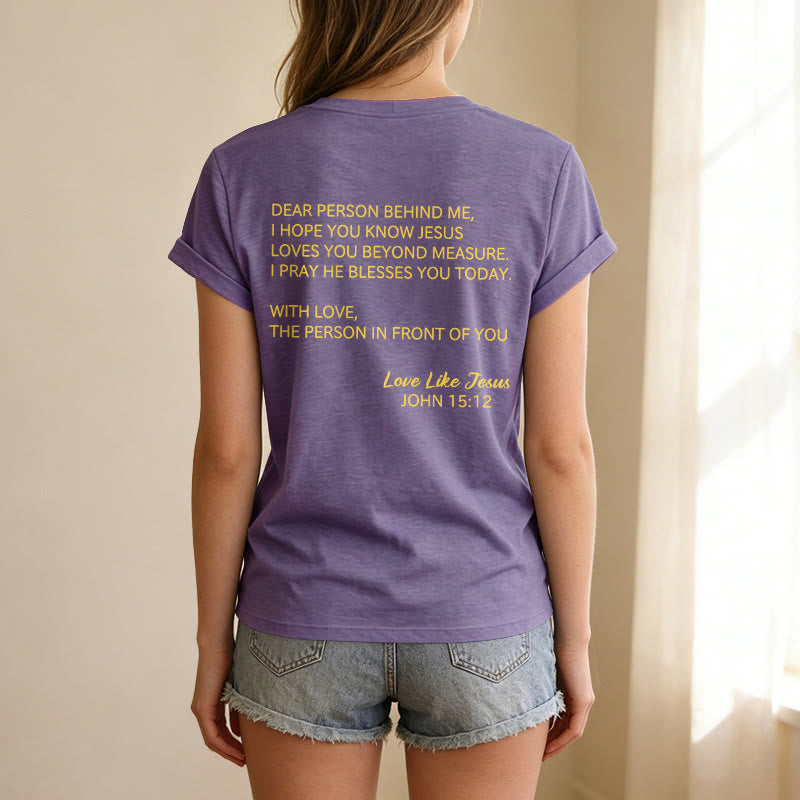 Christianartworkshop Liebe Person hinter mir – Rückseite: Johannes 15,12 – Vorderseite: Liebes-Slogan – Lässiges V-Ausschnitt-T-Shirt - image 41