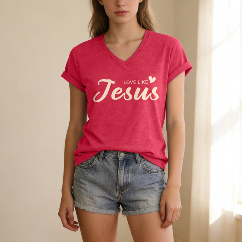 Christianartworkshop Liebe Person hinter mir – Rückseite: Johannes 15,12 – Vorderseite: Liebes-Slogan – Lässiges V-Ausschnitt-T-Shirt - image 33