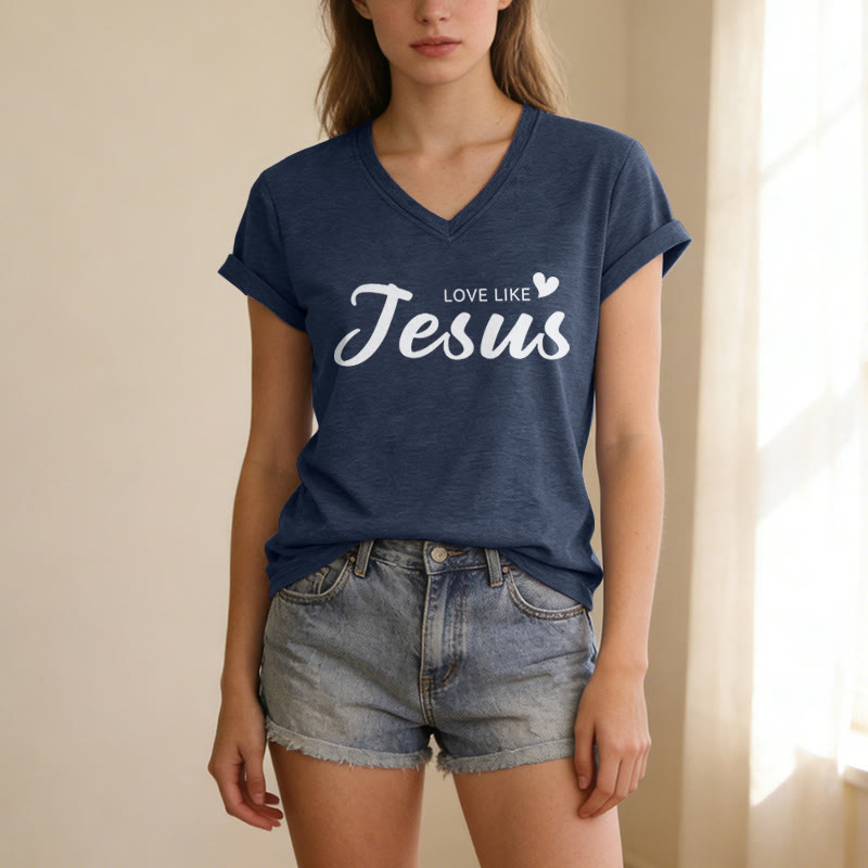 Christianartworkshop Liebe Person hinter mir – Rückseite: Johannes 15,12 – Vorderseite: Liebes-Slogan – Lässiges V-Ausschnitt-T-Shirt - image 45