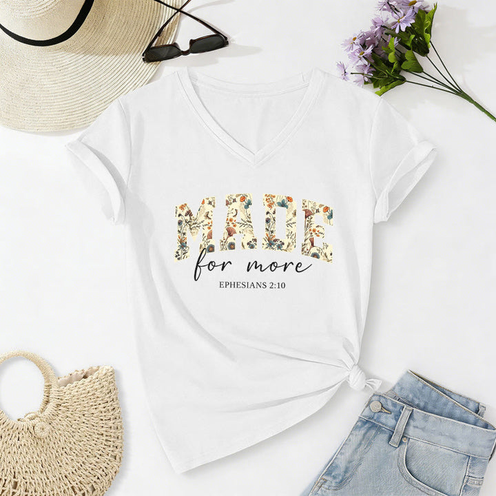 Christianartworkshop Lässiges T-Shirt mit V-Ausschnitt und floralem Muster in College-Schriftart und Kursivschrift, verziert mit dem Bibelvers Epheser 2,10. - Weiß - 2XL - image 20