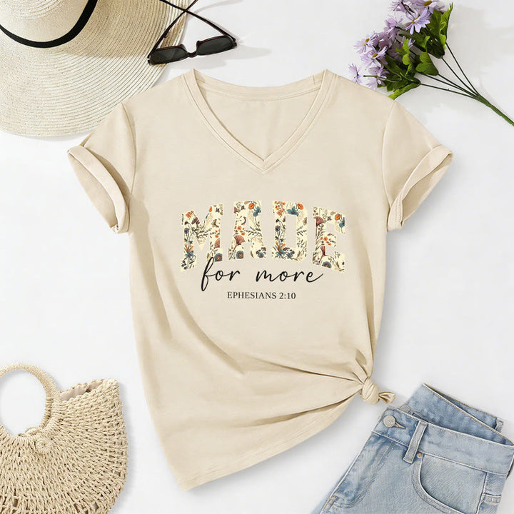 Christianartworkshop Lässiges T-Shirt mit V-Ausschnitt und floralem Muster in College-Schriftart und Kursivschrift, verziert mit dem Bibelvers Epheser 2,10. - Beige - 2XL - image 8