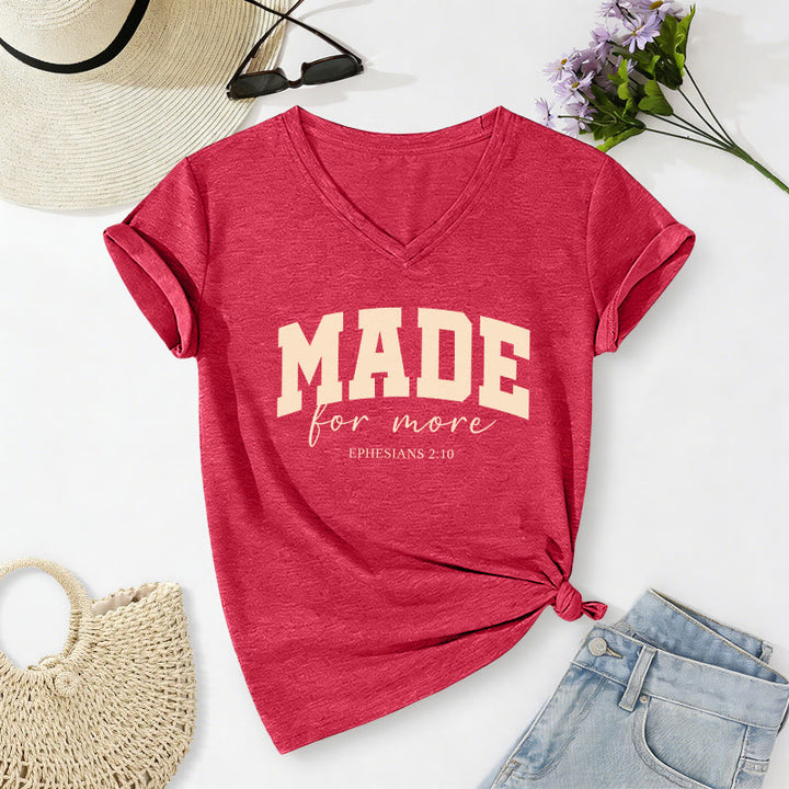 Christianartworkshop Lässiges T-Shirt mit V-Ausschnitt und floralem Muster in College-Schriftart und Kursivschrift, verziert mit dem Bibelvers Epheser 2,10. - Rot - 2XL - image 12