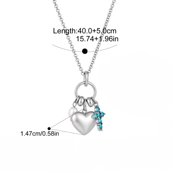 Christianartworkshop Halo-Stein-Herzanhänger mit Kreuz und mehreren Charms an einer Kabelkette: Zeitloses Symbol sanfter himmlischer Beschützerschaft - Silber - Poliertes heiliges Herz & Kreuz - image 8