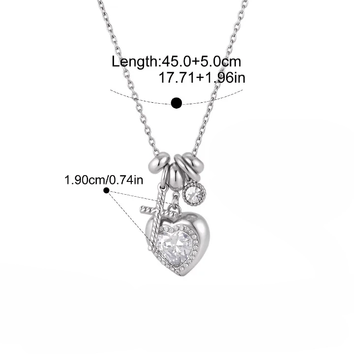 Christianartworkshop Halo-Stein-Herzanhänger mit Kreuz und mehreren Charms an einer Kabelkette: Zeitloses Symbol sanfter himmlischer Beschützerschaft - Silber - Verängstigtes Herz & Kreuz - image 7