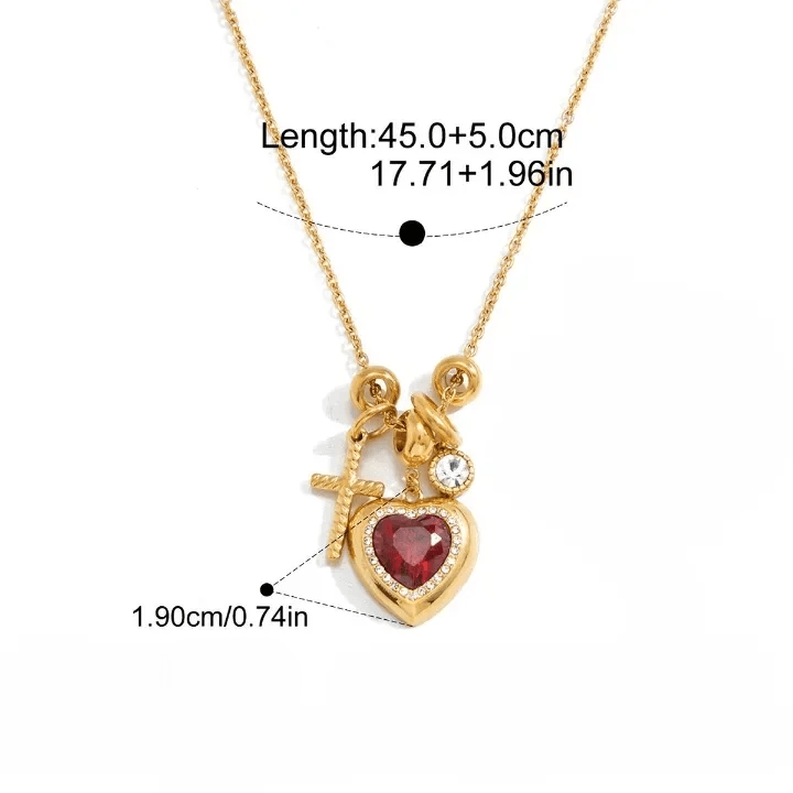 Christianartworkshop Halo-Stein-Herzanhänger mit Kreuz und mehreren Charms an einer Kabelkette: Zeitloses Symbol sanfter himmlischer Beschützerschaft - Golden - Verängstigtes Herz & Kreuz - image 5