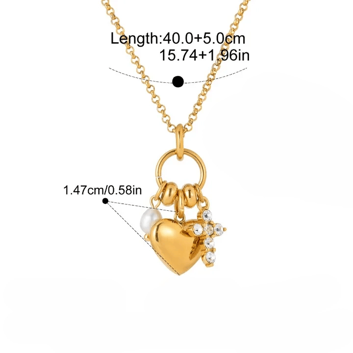 Christianartworkshop Halo-Stein-Herzanhänger mit Kreuz und mehreren Charms an einer Kabelkette: Zeitloses Symbol sanfter himmlischer Beschützerschaft - Golden - Poliertes heiliges Herz & Kreuz - image 6
