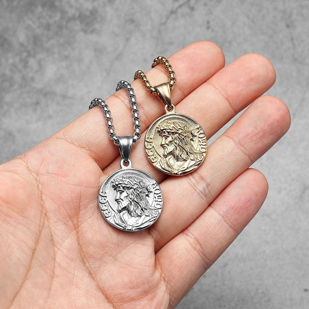 Christianartworkshop Dornenkrone-Jesus-Porträt-Rundmedaillen-Kettenanhänger: Zeitloses Symbol sanfter himmlischer Fürsorge - image 1