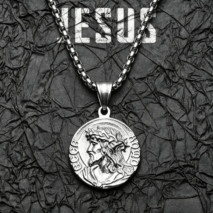 Christianartworkshop Dornenkrone-Jesus-Porträt-Rundmedaillen-Kettenanhänger: Zeitloses Symbol sanfter himmlischer Fürsorge - Silber - image 5