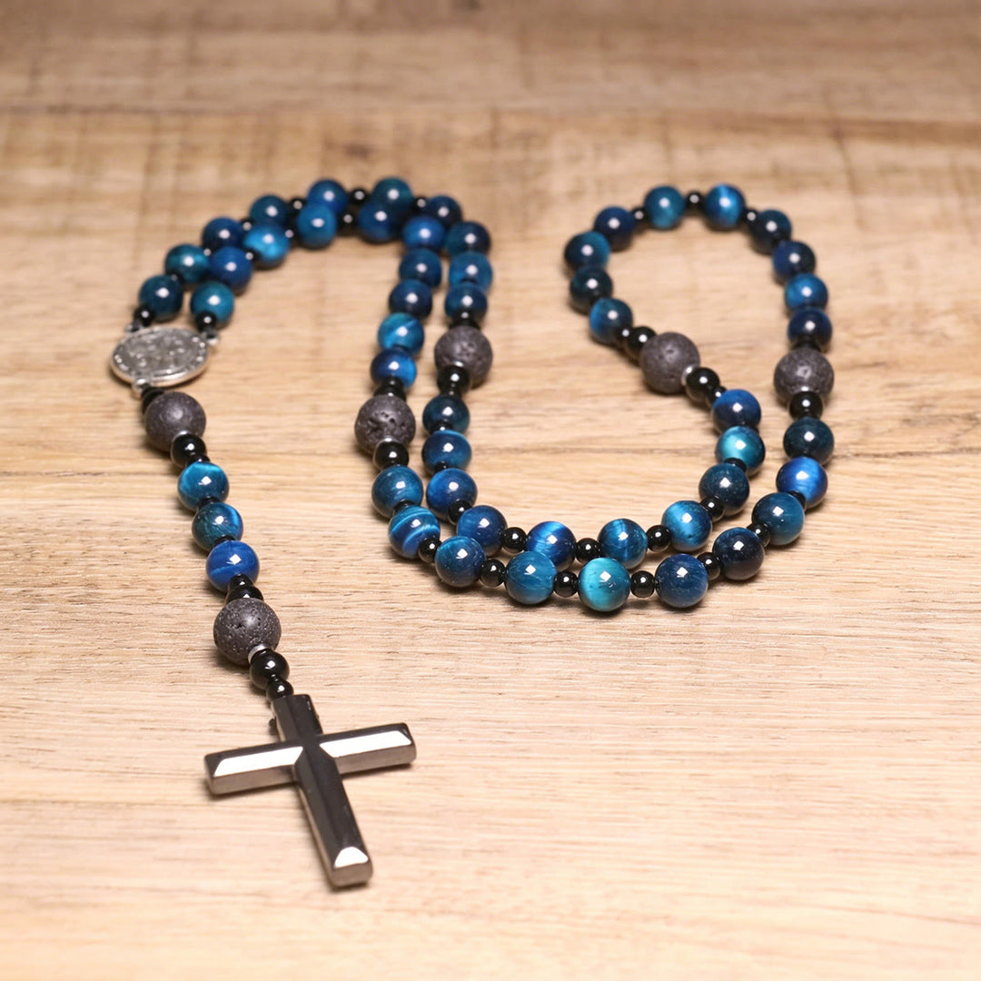 Christianartworkshop Rosenkranz aus blauem Tigerauge: Zeitloses Symbol sanfter himmlischer Fürsorge - image 6