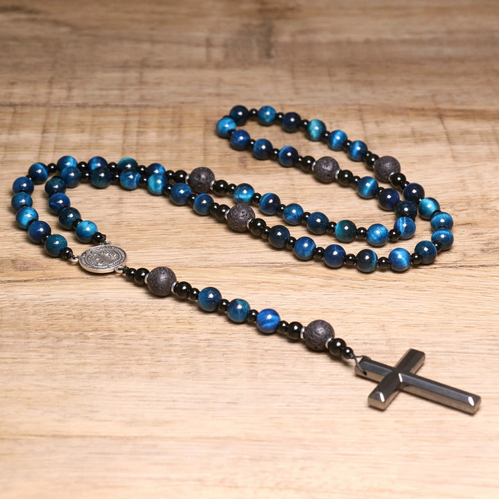 Christianartworkshop Rosenkranz aus blauem Tigerauge: Zeitloses Symbol sanfter himmlischer Fürsorge - image 4
