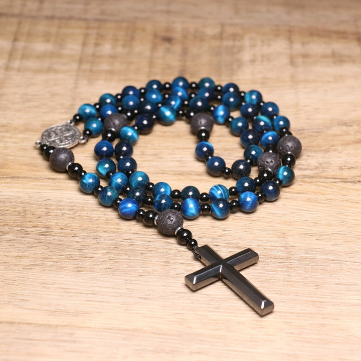 Christianartworkshop Rosenkranz aus blauem Tigerauge: Zeitloses Symbol sanfter himmlischer Fürsorge - image 3