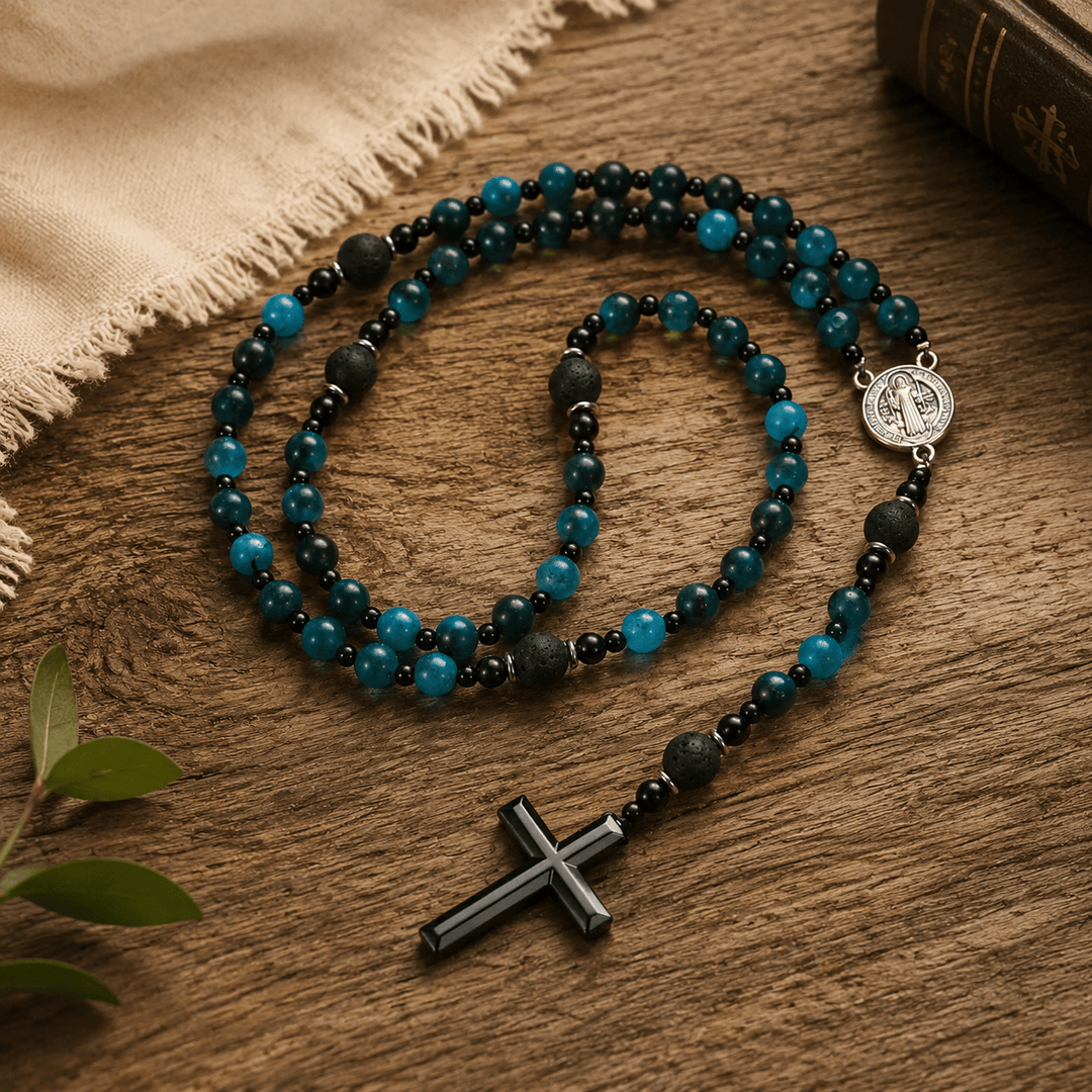 Christianartworkshop Rosenkranz aus blauem Tigerauge: Zeitloses Symbol sanfter himmlischer Fürsorge - image 5
