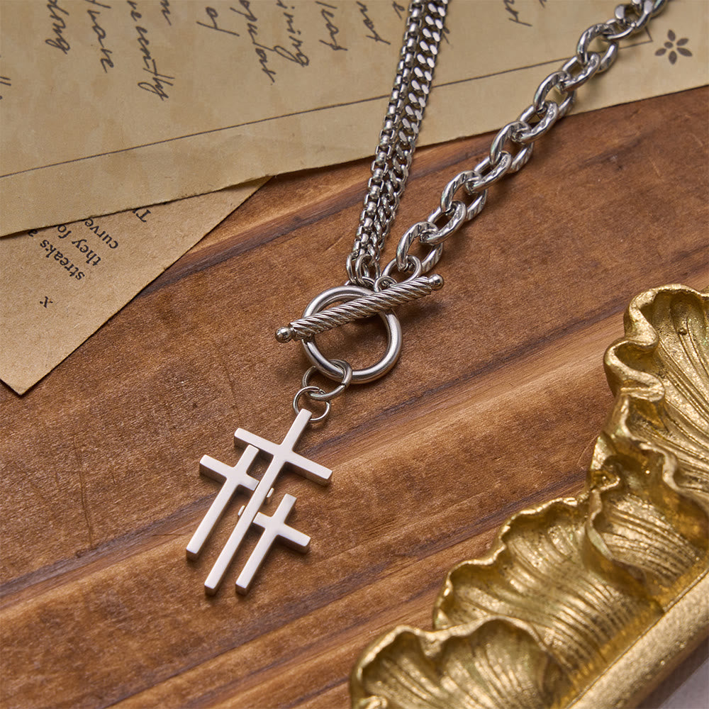 Christianartworkshop Dreifach überlappender Kreuzverschluss, zweifarbige Kette: Zeitloses Symbol sanfter himmlischer Beschützerschaft - image 3