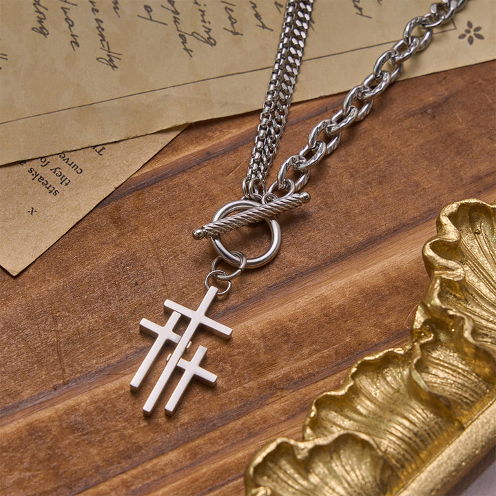 Christianartworkshop Dreifach überlappender Kreuzverschluss, zweifarbige Kette: Zeitloses Symbol sanfter himmlischer Beschützerschaft - image 3