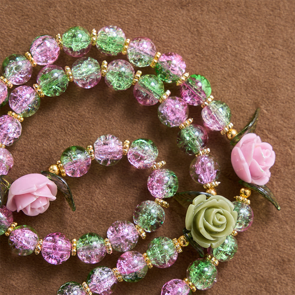 Christianartworkshop Rosenkranz aus rosa und grünen, facettierten Glasperlen mit Crackle-Effekt und Rosenmotiven, Marienkreuz - image 5