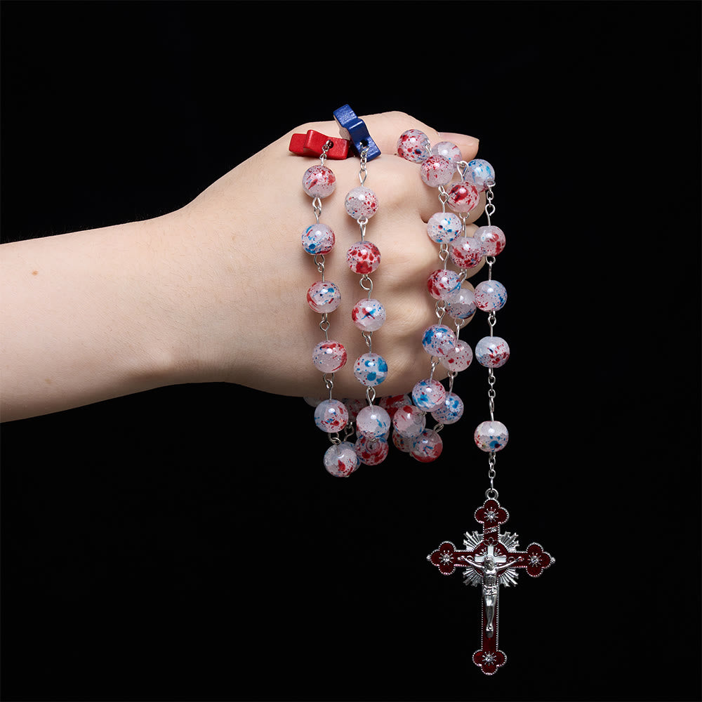 Christianartworkshop Rosenkranz mit gesprenkelten Perlen, patriotischem Stern, St.-Michael-Schildmedaillon, emailliertem Sternkreuz - image 1