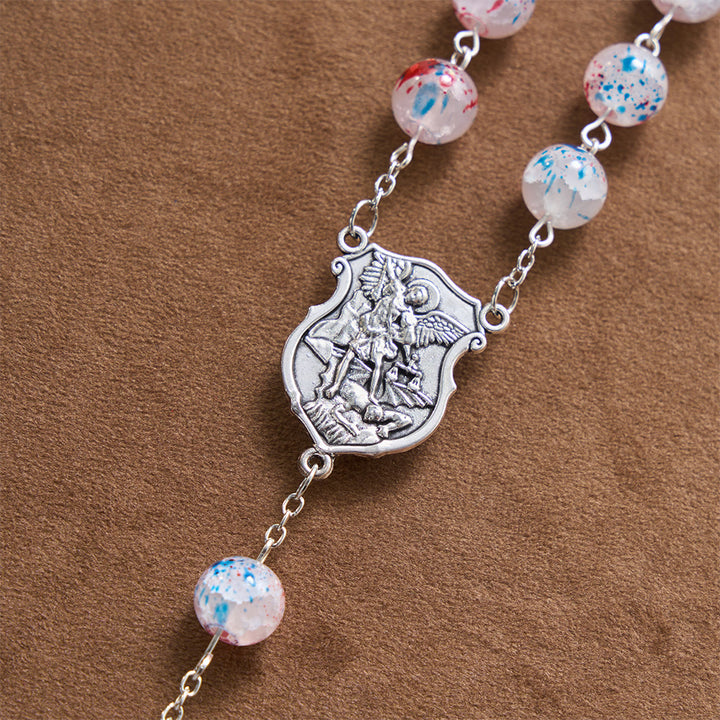 Christianartworkshop Rosenkranz mit gesprenkelten Perlen, patriotischem Stern, St.-Michael-Schildmedaillon, emailliertem Sternkreuz - image 6