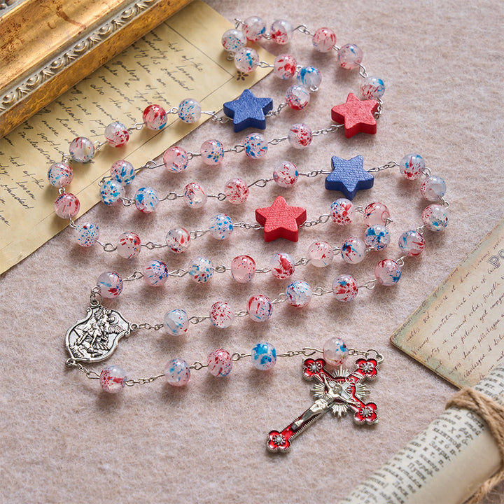 Christianartworkshop Rosenkranz mit gesprenkelten Perlen, patriotischem Stern, St.-Michael-Schildmedaillon, emailliertem Sternkreuz - image 2