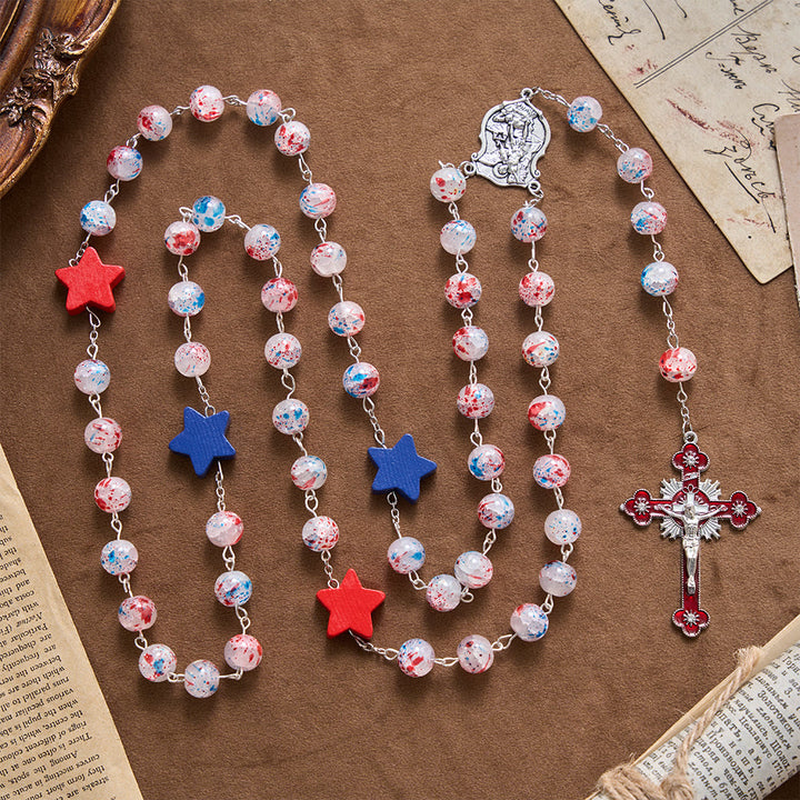 Christianartworkshop Rosenkranz mit gesprenkelten Perlen, patriotischem Stern, St.-Michael-Schildmedaillon, emailliertem Sternkreuz - image 3