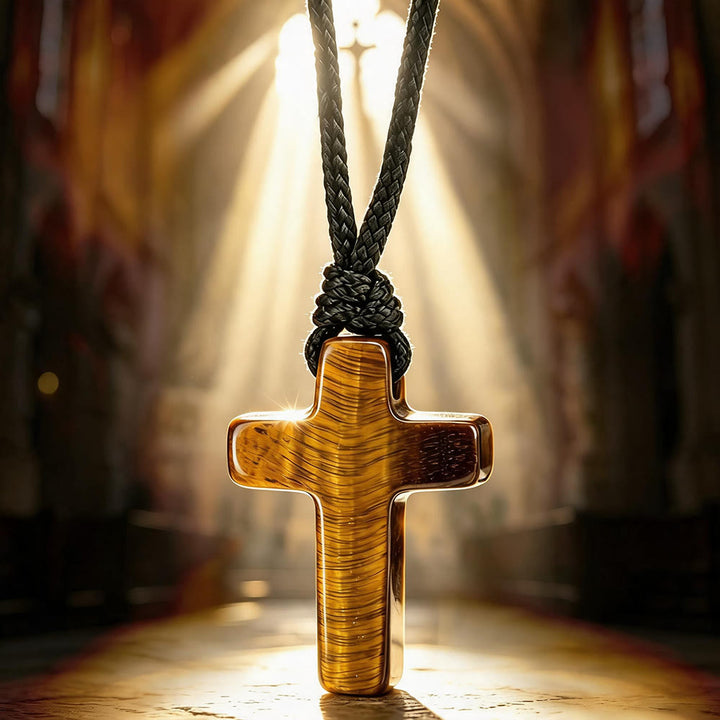 Christianartworkshop Tigeraugen-Kreuz-Halskette mit verstellbarer Kordel: Zeitloses Symbol sanfter himmlischer Beschützerschaft - Kreuzen - image 0