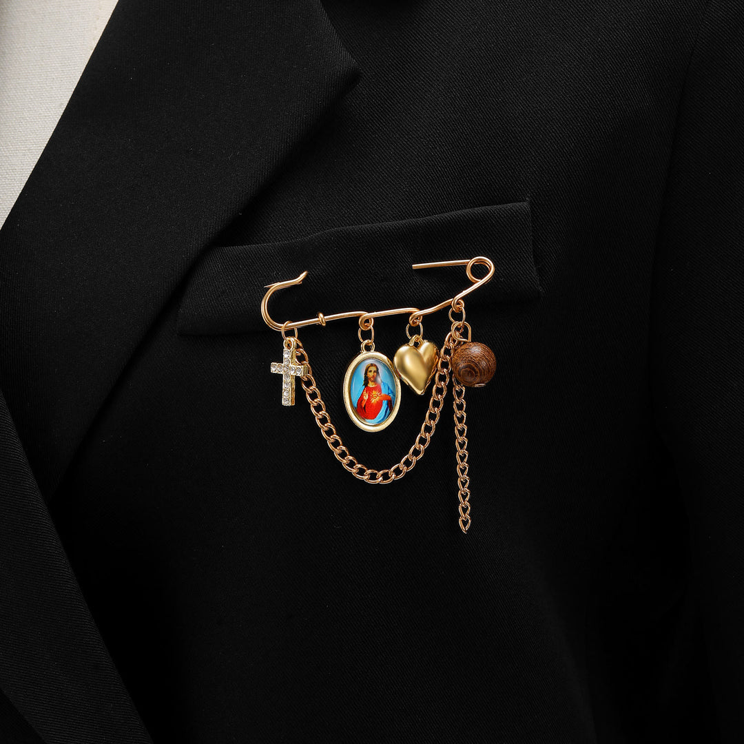 Christianartworkshop Mehrteilige, wandelbare Sicherheitsnadel-Brosche mit heiligem Porträt: Zeitloses Symbol sanfter himmlischer Fürsorge - Jesus-Brosche - image 13
