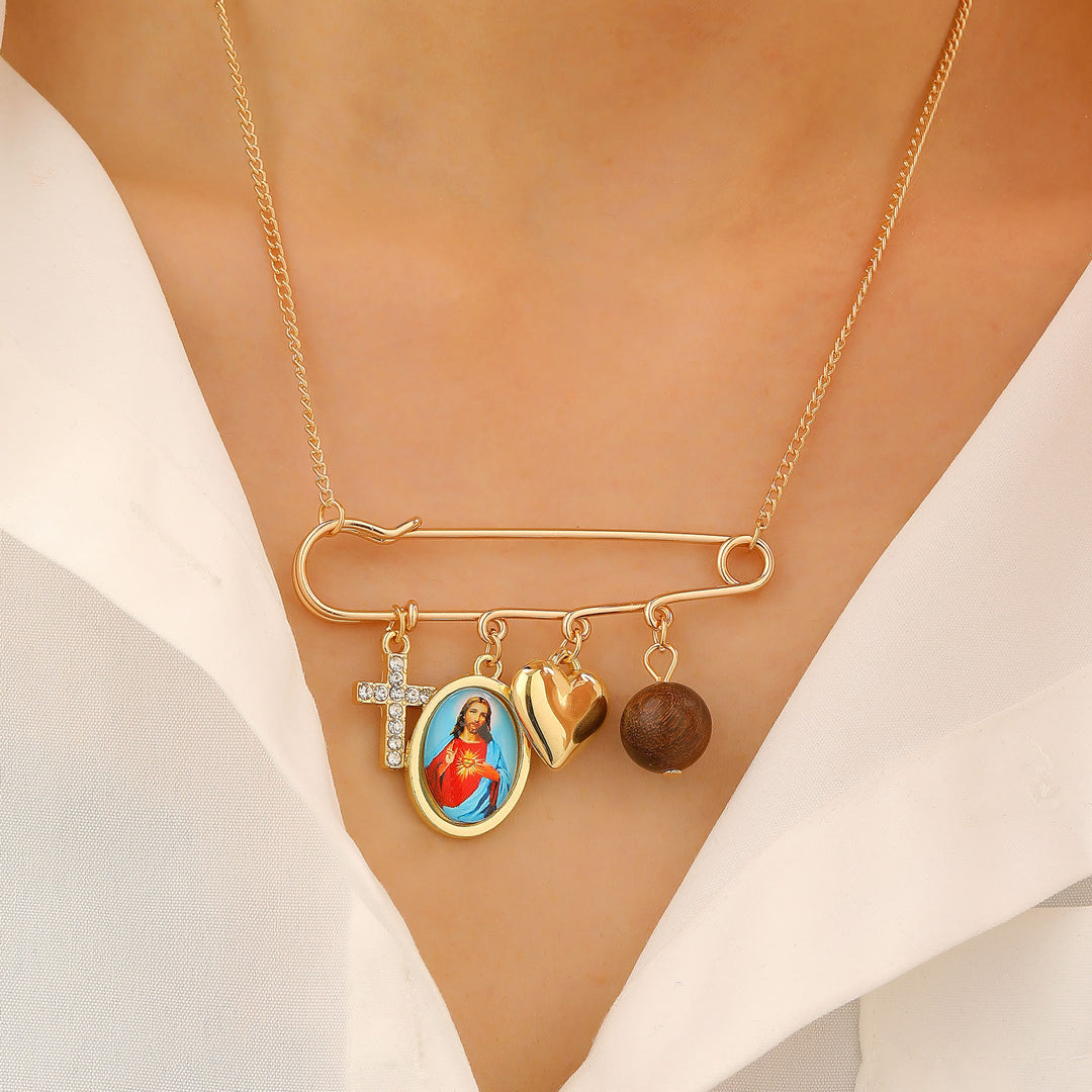 Christianartworkshop Mehrteilige, wandelbare Sicherheitsnadel-Brosche mit heiligem Porträt: Zeitloses Symbol sanfter himmlischer Fürsorge - Kreuzkette - image 7