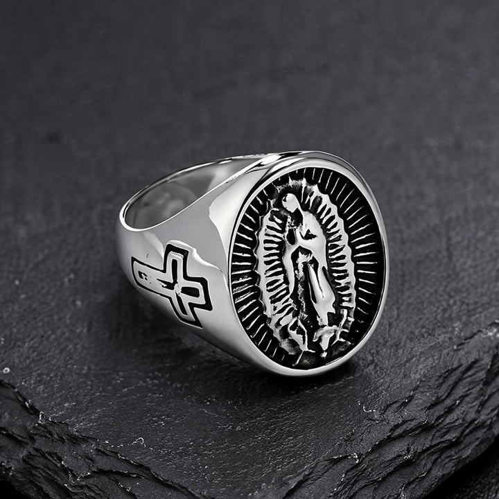 Christianartworkshop Statement-Ring mit dem Kreuz Unserer Lieben Frau von Guadalupe in tiefem Relief: Zeitloses Symbol unerschütterlichen, heiligen Glaubens - image 10