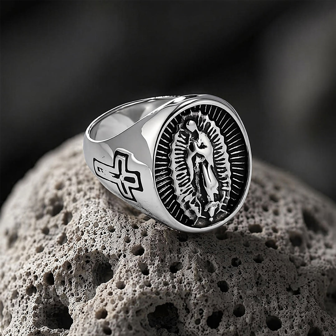 Christianartworkshop Statement-Ring mit dem Kreuz Unserer Lieben Frau von Guadalupe in tiefem Relief: Zeitloses Symbol unerschütterlichen, heiligen Glaubens - image 11