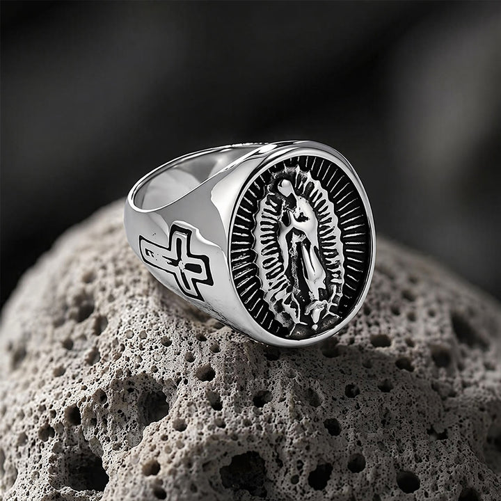 Christianartworkshop Statement-Ring mit dem Kreuz Unserer Lieben Frau von Guadalupe in tiefem Relief: Zeitloses Symbol unerschütterlichen, heiligen Glaubens - image 11