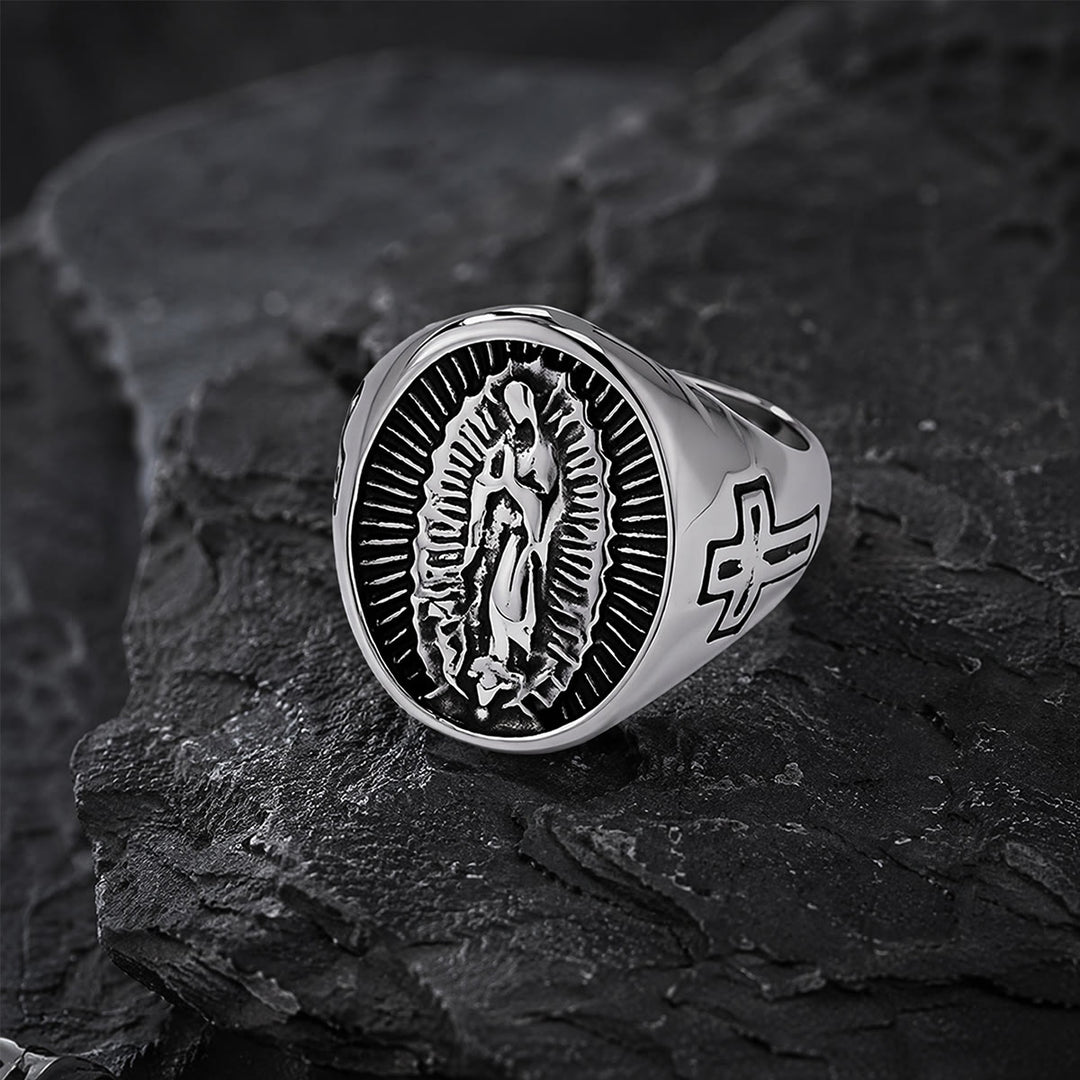 Christianartworkshop Statement-Ring mit dem Kreuz Unserer Lieben Frau von Guadalupe in tiefem Relief: Zeitloses Symbol unerschütterlichen, heiligen Glaubens - Silber - US 12 - image 8