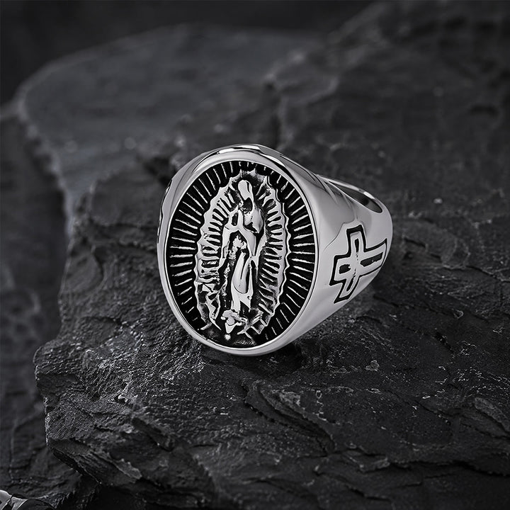 Christianartworkshop Statement-Ring mit dem Kreuz Unserer Lieben Frau von Guadalupe in tiefem Relief: Zeitloses Symbol unerschütterlichen, heiligen Glaubens - Silber - US 12 - image 8