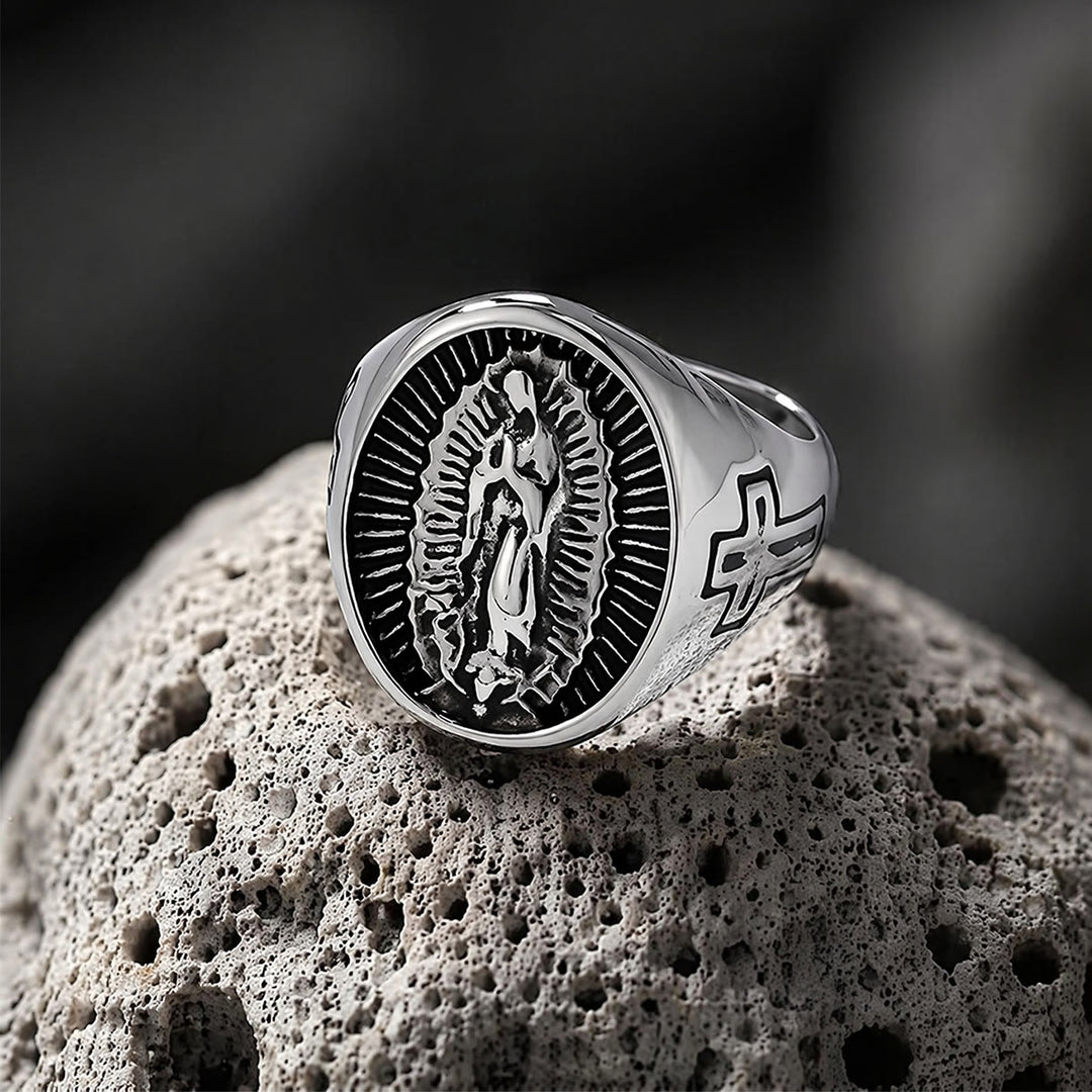 Christianartworkshop Statement-Ring mit dem Kreuz Unserer Lieben Frau von Guadalupe in tiefem Relief: Zeitloses Symbol unerschütterlichen, heiligen Glaubens - image 9