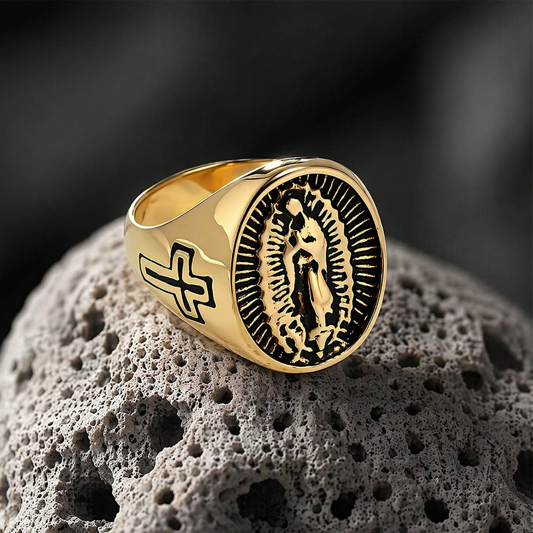 Christianartworkshop Statement-Ring mit dem Kreuz Unserer Lieben Frau von Guadalupe in tiefem Relief: Zeitloses Symbol unerschütterlichen, heiligen Glaubens - image 6