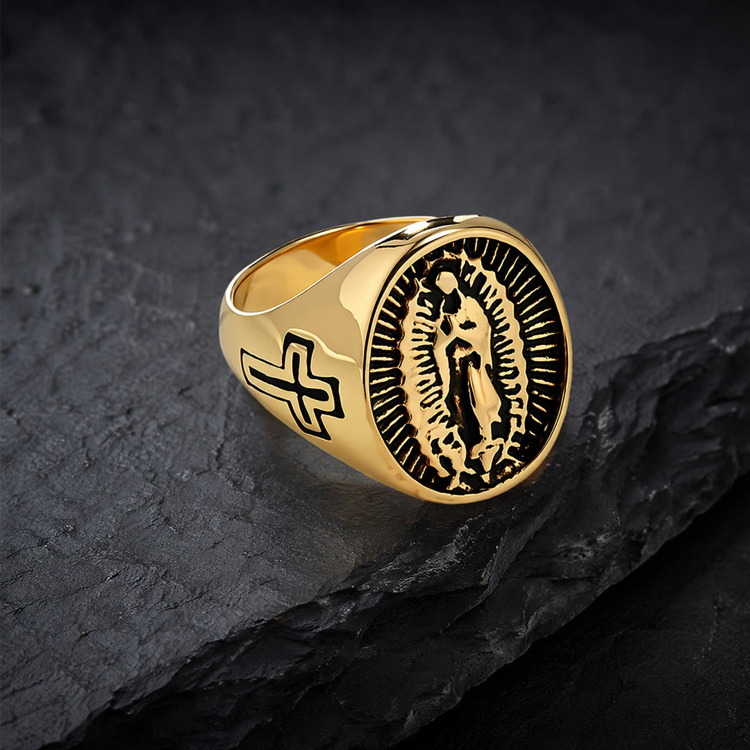 Christianartworkshop Statement-Ring mit dem Kreuz Unserer Lieben Frau von Guadalupe in tiefem Relief: Zeitloses Symbol unerschütterlichen, heiligen Glaubens - image 7