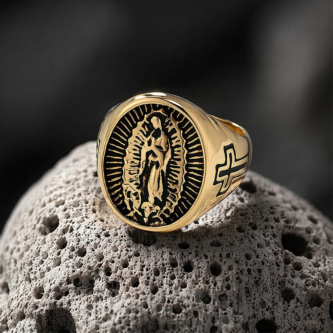 Christianartworkshop Statement-Ring mit dem Kreuz Unserer Lieben Frau von Guadalupe in tiefem Relief: Zeitloses Symbol unerschütterlichen, heiligen Glaubens - image 5