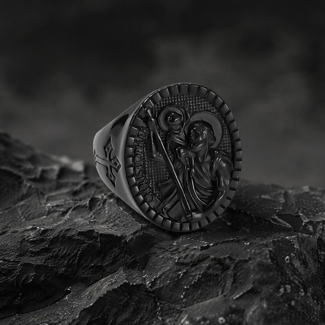 Christianartworkshop St. Christopher Runder Siegelring mit geriffeltem Rand: Zeitloses Symbol unerschütterlichen heiligen Glaubens - Schwarz - US 12 - image 14