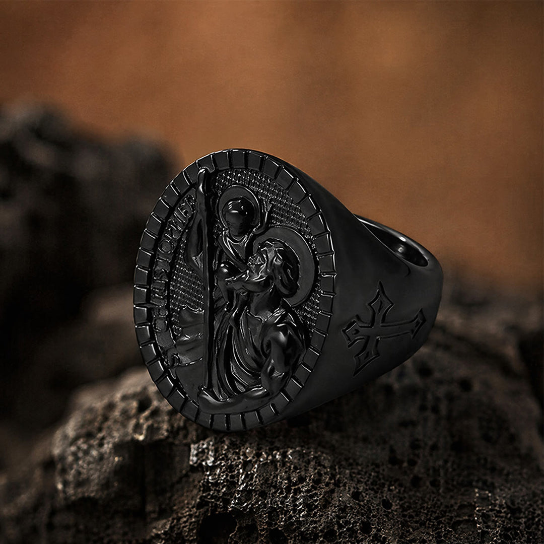 Christianartworkshop St. Christopher Runder Siegelring mit geriffeltem Rand: Zeitloses Symbol unerschütterlichen heiligen Glaubens - image 18
