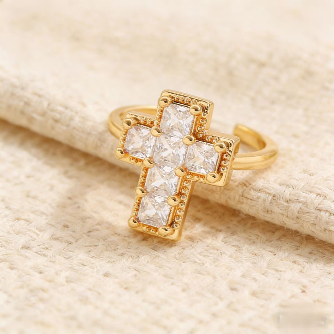 Christianartworkshop Verstellbarer Glaubensring mit mehrfarbigem Rahmen und Kreuz: Zeitloses Symbol unerschütterlichen, heiligen Glaubens - Weiß (Passend für US-Größen 7-11) - image 6
