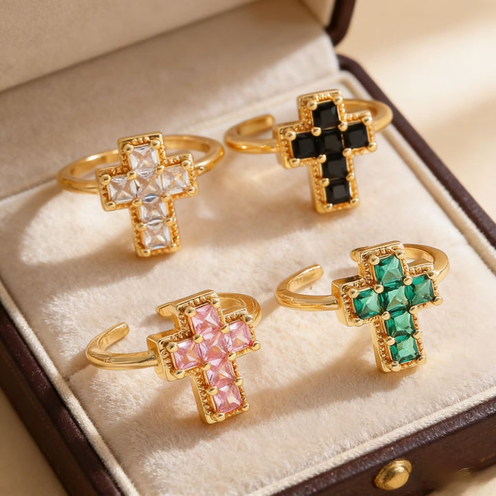 Christianartworkshop Verstellbarer Glaubensring mit mehrfarbigem Rahmen und Kreuz: Zeitloses Symbol unerschütterlichen, heiligen Glaubens - image 3