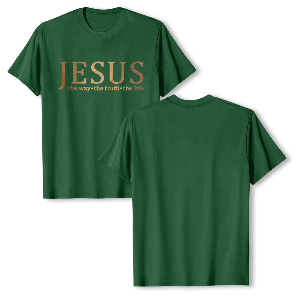 Christianartworkshop Großes Vintage-T-Shirt mit Serifenschriftzug „JESUS ​​The Way The Truth The Life“ (Doppelschrift) in Premium-Qualität, Kurzarm - image 1