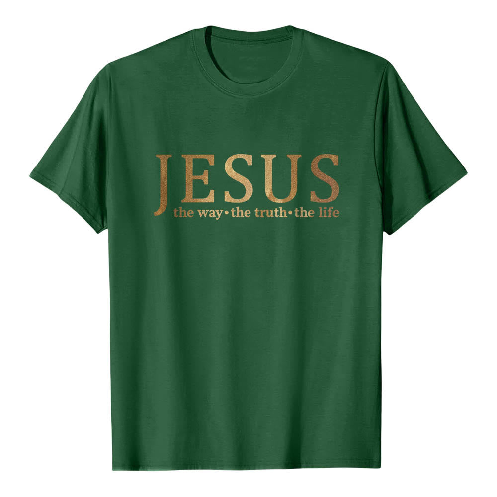 Christianartworkshop Großes Vintage-T-Shirt mit Serifenschriftzug „JESUS ​​The Way The Truth The Life“ (Doppelschrift) in Premium-Qualität, Kurzarm - Dunkelgrün - 2XL - image 0