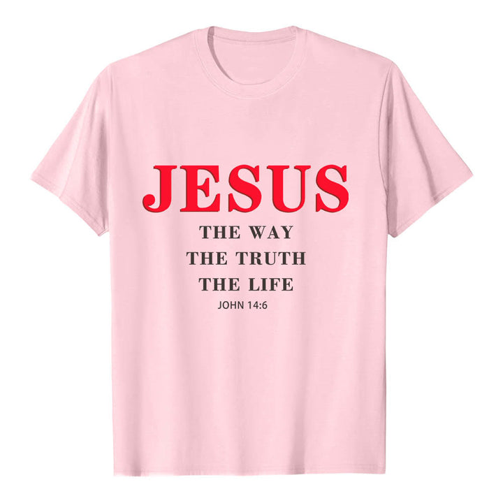 Christianartworkshop Hochwertiges Kurzarm-T-Shirt mit großem, fettem Serifenaufdruck: „Jesus – Der Weg, die Wahrheit, das Leben“ (Johannes 14,6). - Rosa - 2XL - image 24