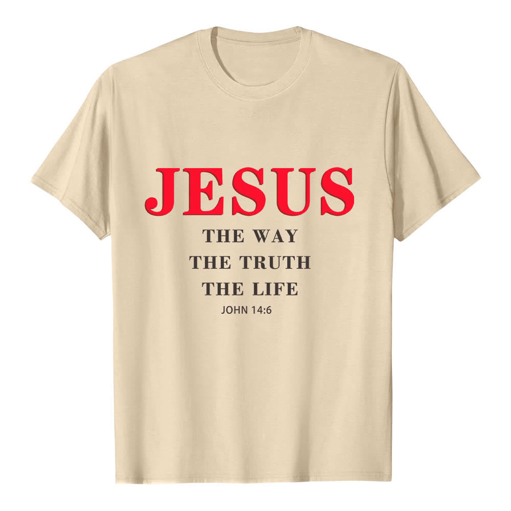Christianartworkshop Hochwertiges Kurzarm-T-Shirt mit großem, fettem Serifenaufdruck: „Jesus – Der Weg, die Wahrheit, das Leben“ (Johannes 14,6). - Beige - 2XL - image 18