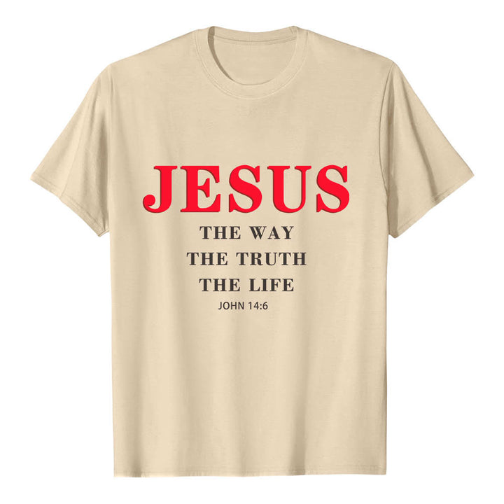 Christianartworkshop Hochwertiges Kurzarm-T-Shirt mit großem, fettem Serifenaufdruck: „Jesus – Der Weg, die Wahrheit, das Leben“ (Johannes 14,6). - Beige - 2XL - image 18