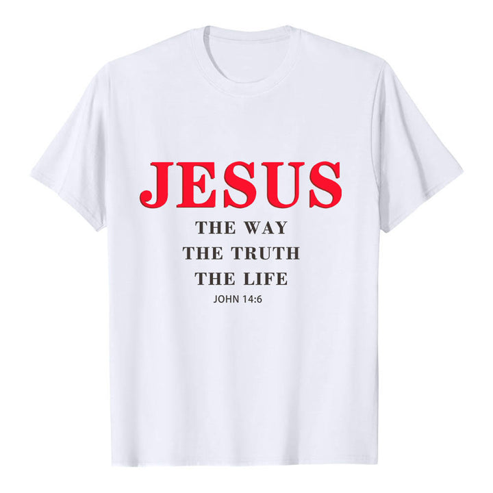 Christianartworkshop Hochwertiges Kurzarm-T-Shirt mit großem, fettem Serifenaufdruck: „Jesus – Der Weg, die Wahrheit, das Leben“ (Johannes 14,6). - Weiß - 2XL - image 0
