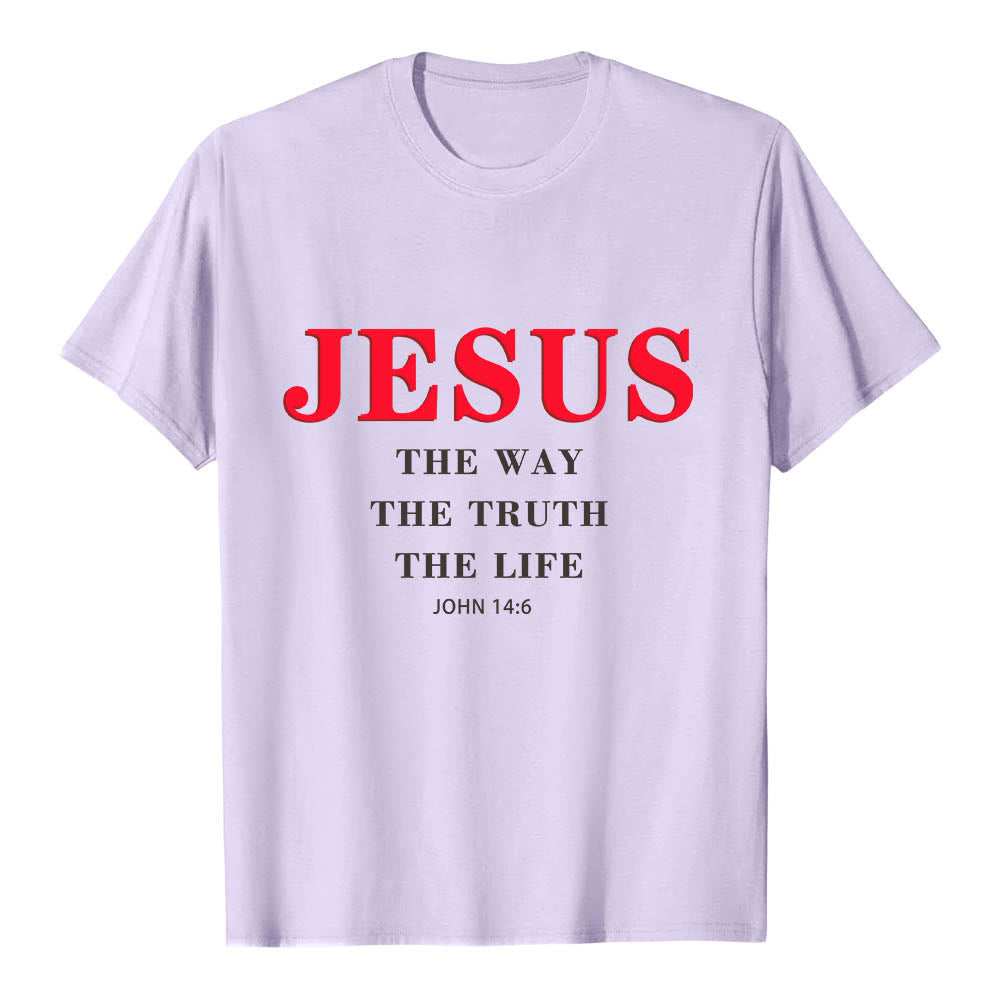 Christianartworkshop Hochwertiges Kurzarm-T-Shirt mit großem, fettem Serifenaufdruck: „Jesus – Der Weg, die Wahrheit, das Leben“ (Johannes 14,6). - Lila - 2XL - image 9