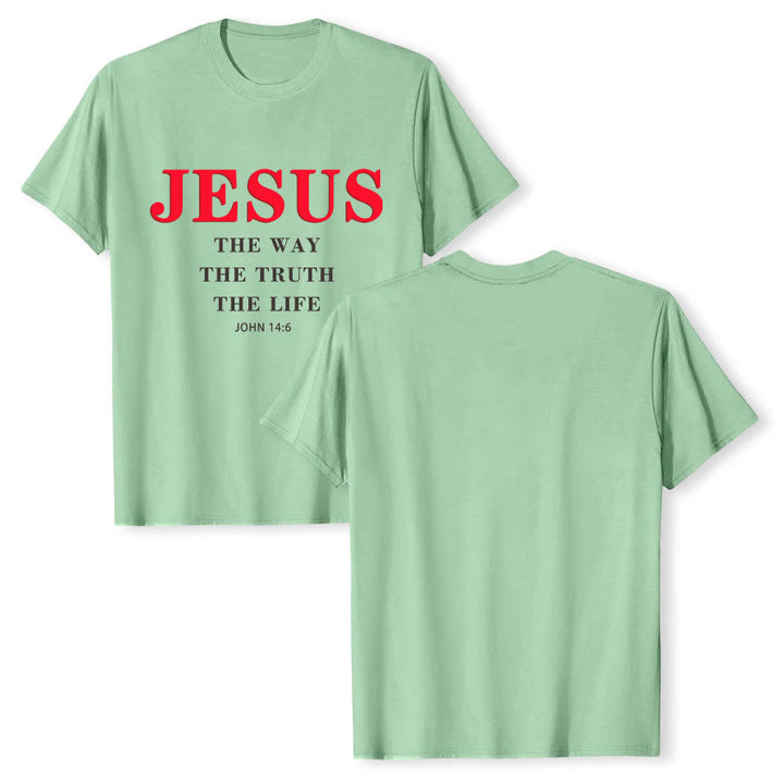 Christianartworkshop Hochwertiges Kurzarm-T-Shirt mit großem, fettem Serifenaufdruck: „Jesus – Der Weg, die Wahrheit, das Leben“ (Johannes 14,6). - image 22