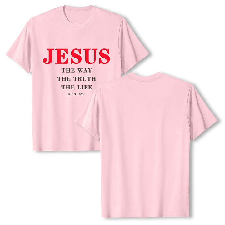 Christianartworkshop Hochwertiges Kurzarm-T-Shirt mit großem, fettem Serifenaufdruck: „Jesus – Der Weg, die Wahrheit, das Leben“ (Johannes 14,6). - image 25