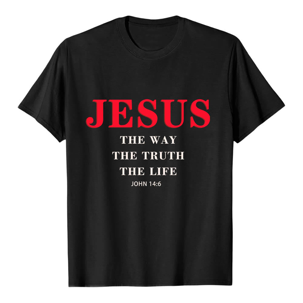 Christianartworkshop Hochwertiges Kurzarm-T-Shirt mit großem, fettem Serifenaufdruck: „Jesus – Der Weg, die Wahrheit, das Leben“ (Johannes 14,6). - Schwarz - 2XL - image 12